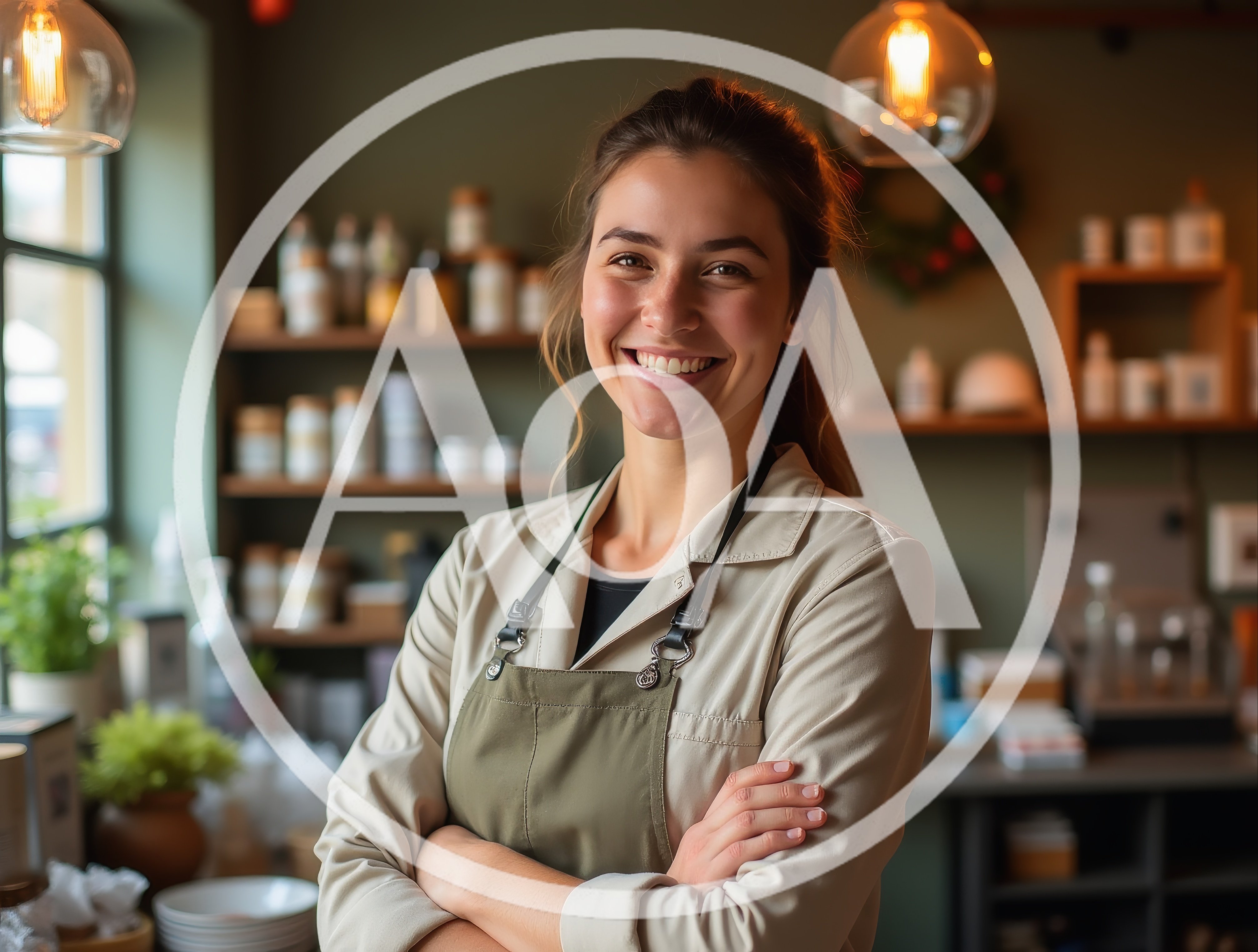 Smiling Female Barista Standing In A Cozy Coffee Shop