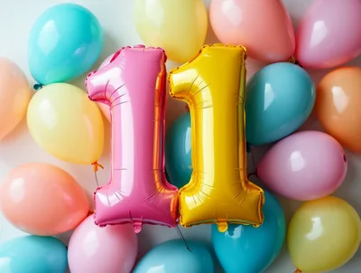 Pink and Gold Number Eleven Balloons for Birthday Celebration