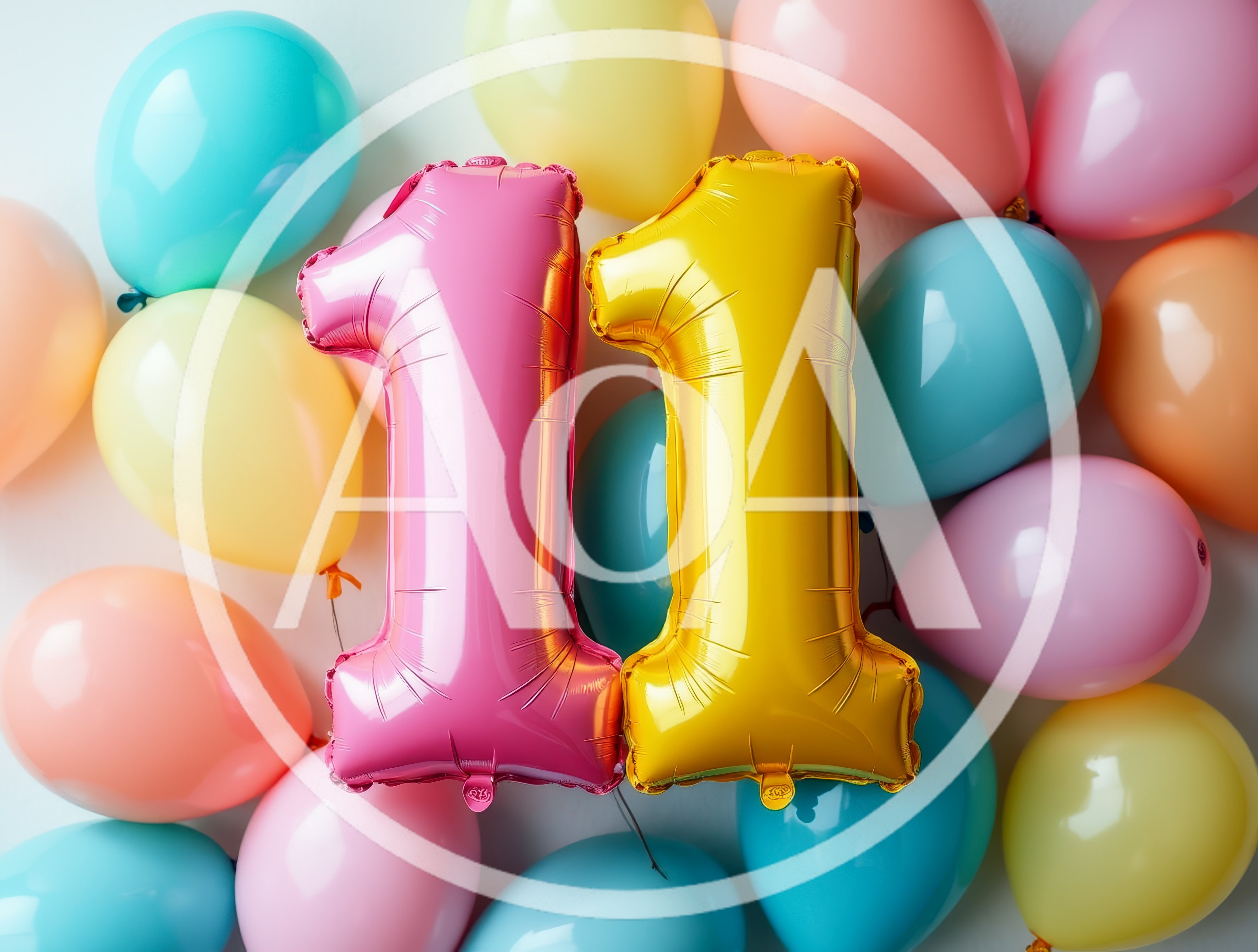 Pink and Gold Number Eleven Balloons for Birthday Celebration