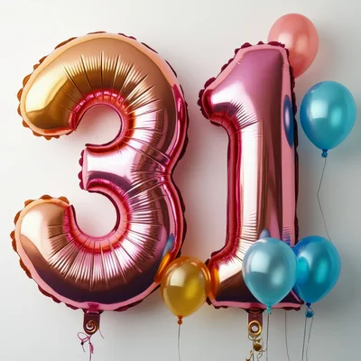 Metallic Pink And Gold Number 31 Birthday Balloons