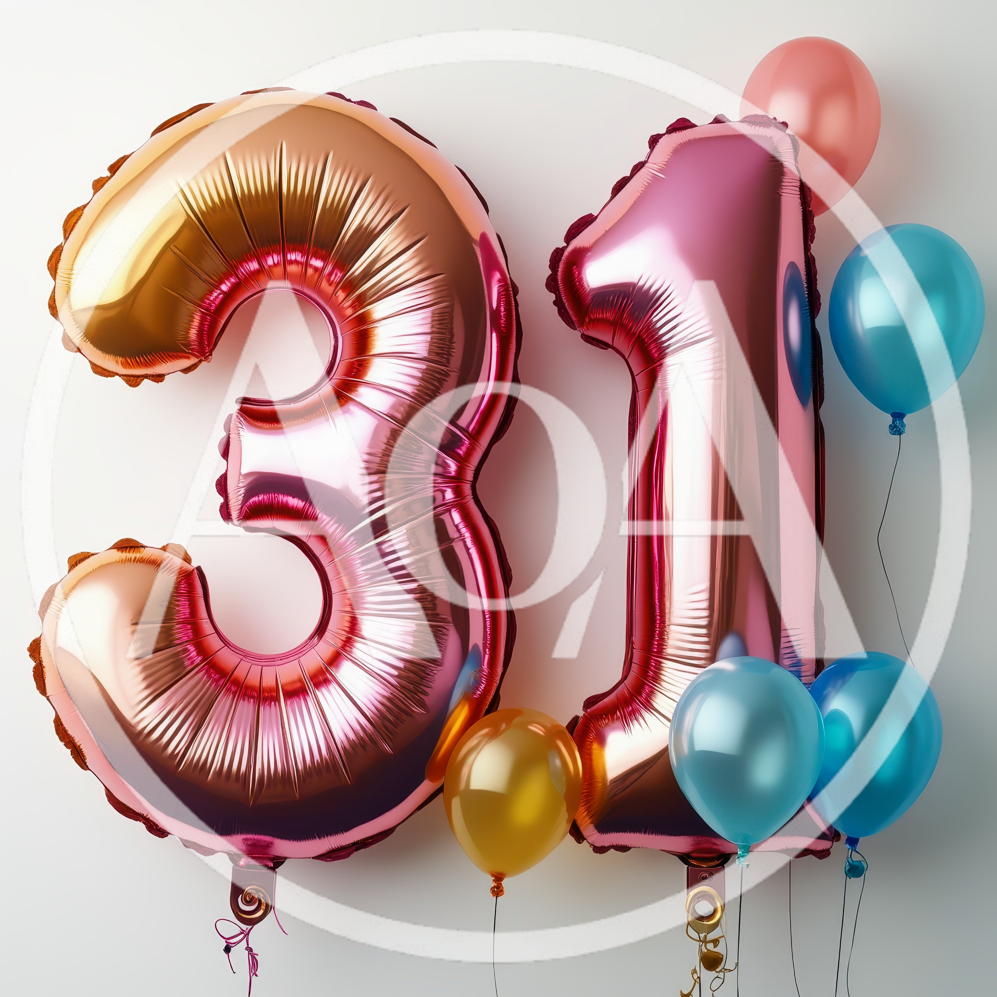 Metallic Pink And Gold Number 31 Birthday Balloons