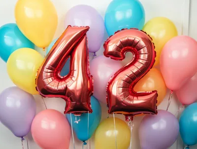 Red Foil Number 42 Balloons for Birthday Celebration