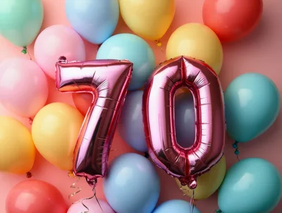Seventieth Birthday Celebration Balloons With Number Seventy