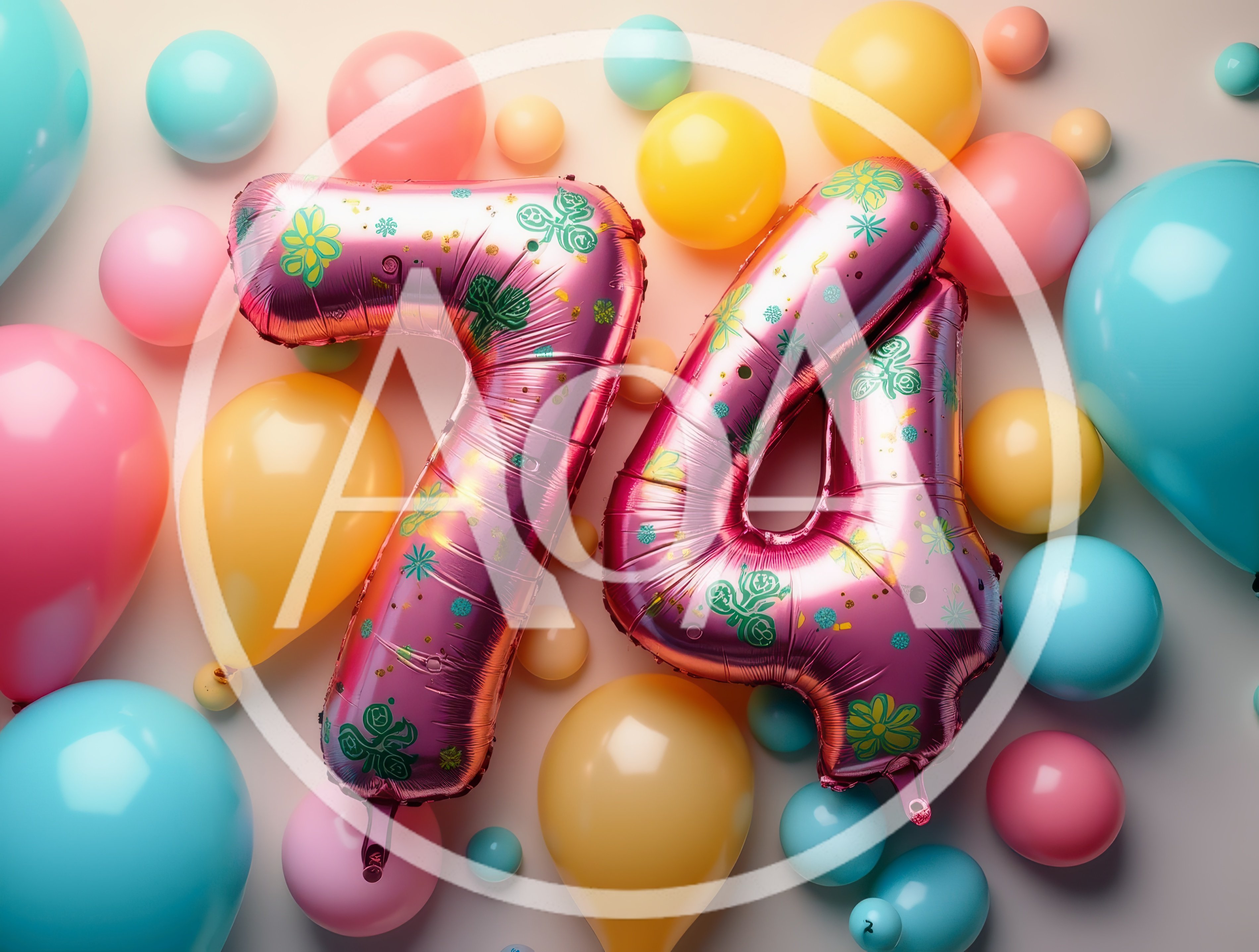 Pink Foil Number 74 Balloons for Birthday Celebration