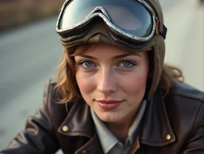 Portrait Of A Female Aviator Wearing Vintage Flight Gear