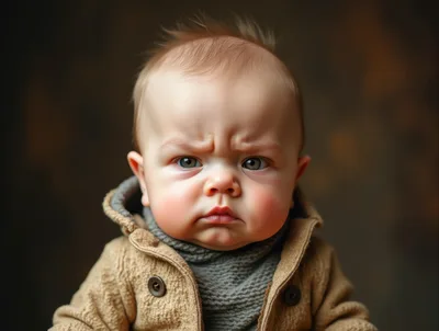 Portrait Of A Grumpy Baby In A Winter Coat