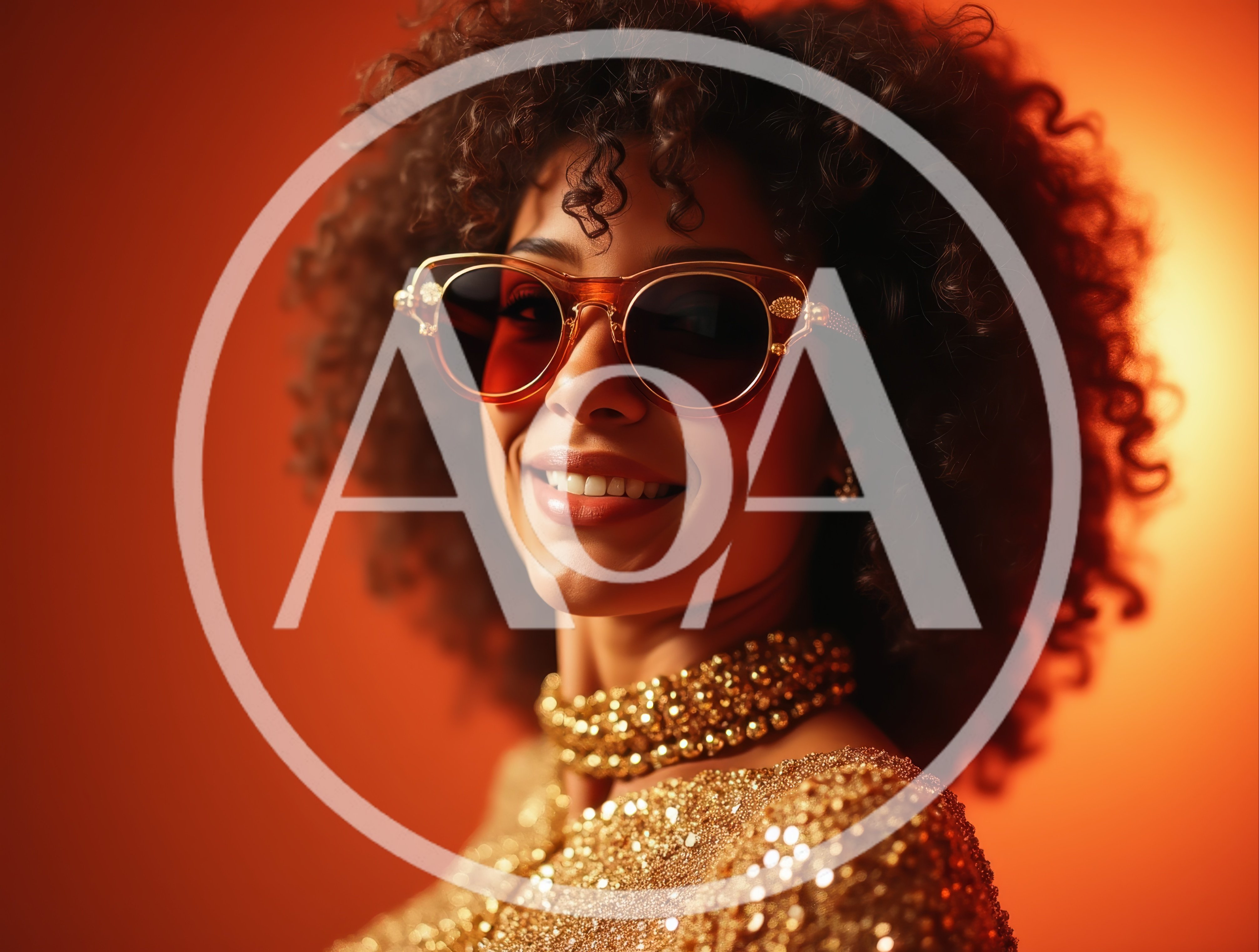 Stylish Woman With Curly Hair Wearing Gold Sequin Outfit