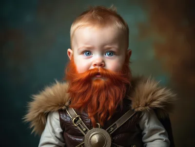 Portrait Of A Baby Dressed As A Viking Warrior