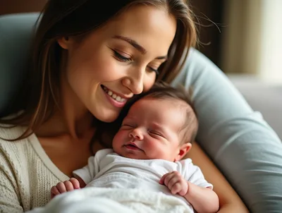 Mother Cradling Her Sleeping Newborn Baby