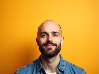 Portrait Of A Smiling Bald Man With A Beard