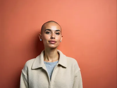 Portrait Of A Confident Bald Woman In Casual Clothing