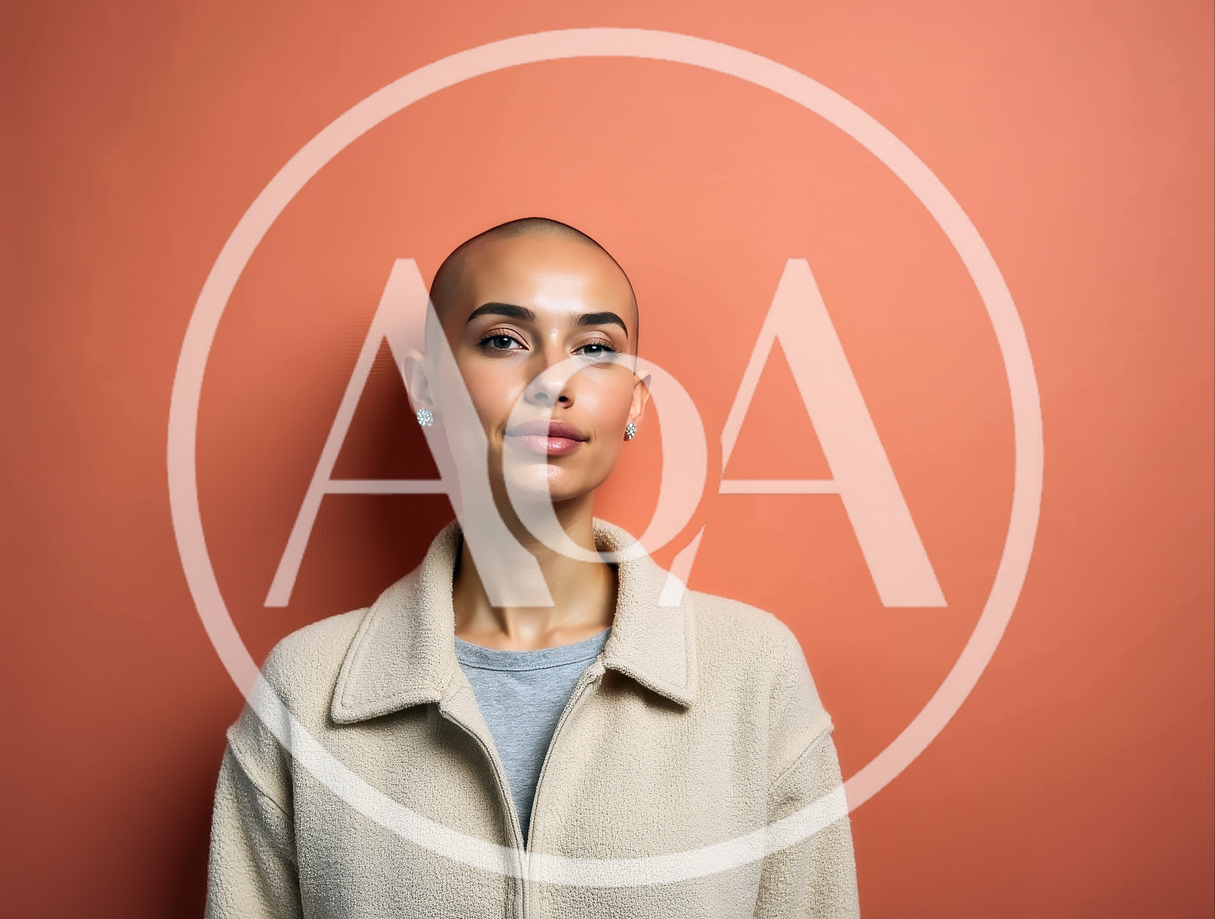 Portrait Of A Confident Bald Woman In Casual Clothing