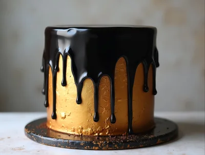 Gold And Black Chocolate Drip Cake