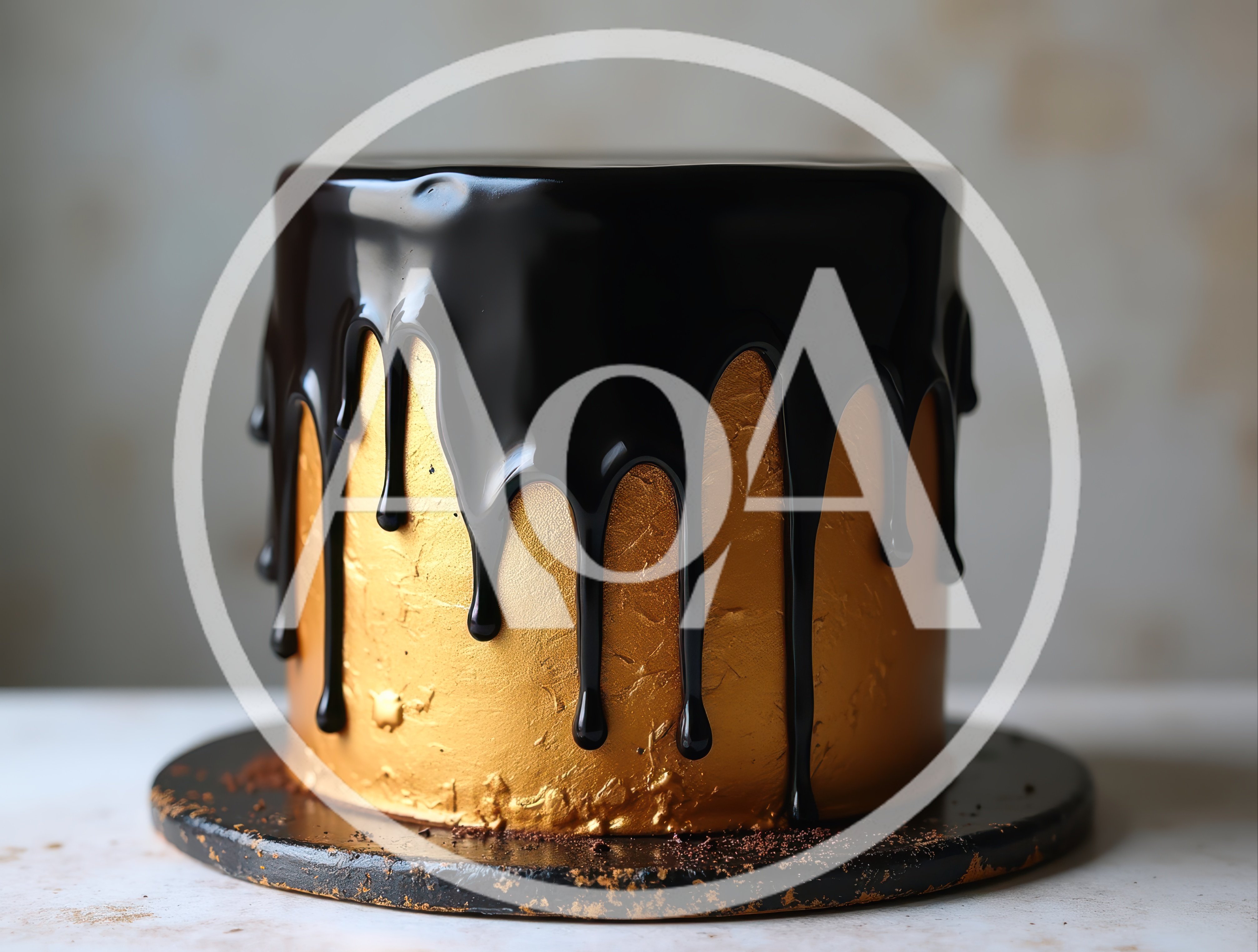 Gold And Black Chocolate Drip Cake