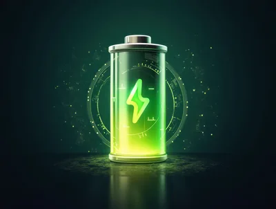 Glowing Futuristic Battery With Digital Energy Symbol