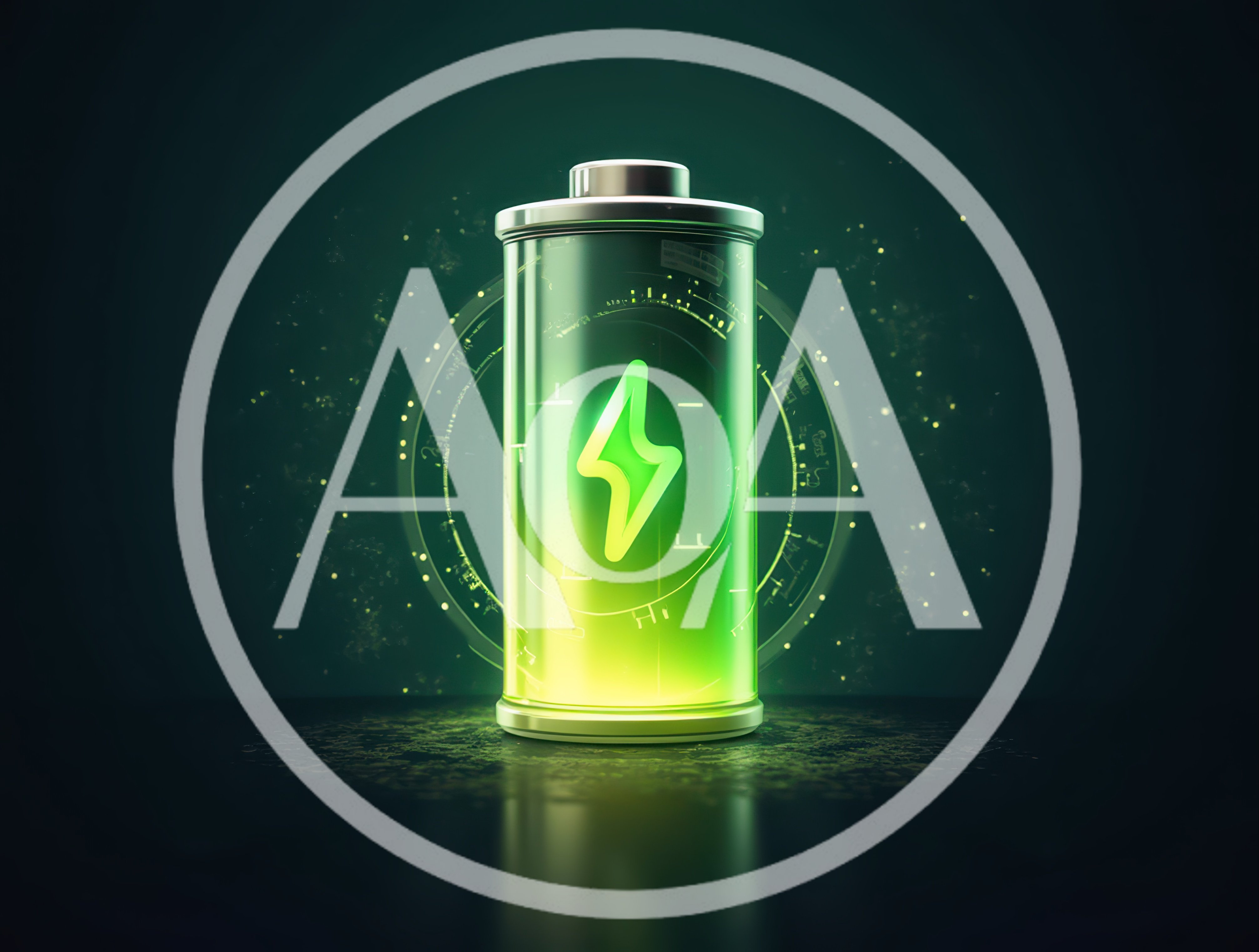 Glowing Futuristic Battery With Digital Energy Symbol