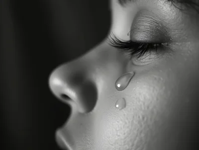 Close Up Of A Woman Crying With Tears