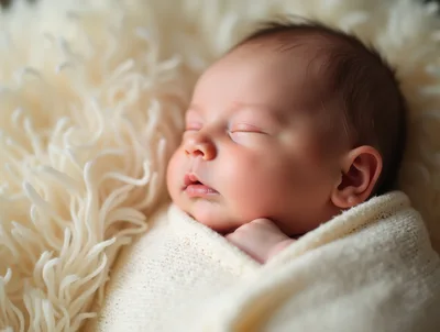 Sleeping Newborn Baby Wrapped In A Soft Blanket