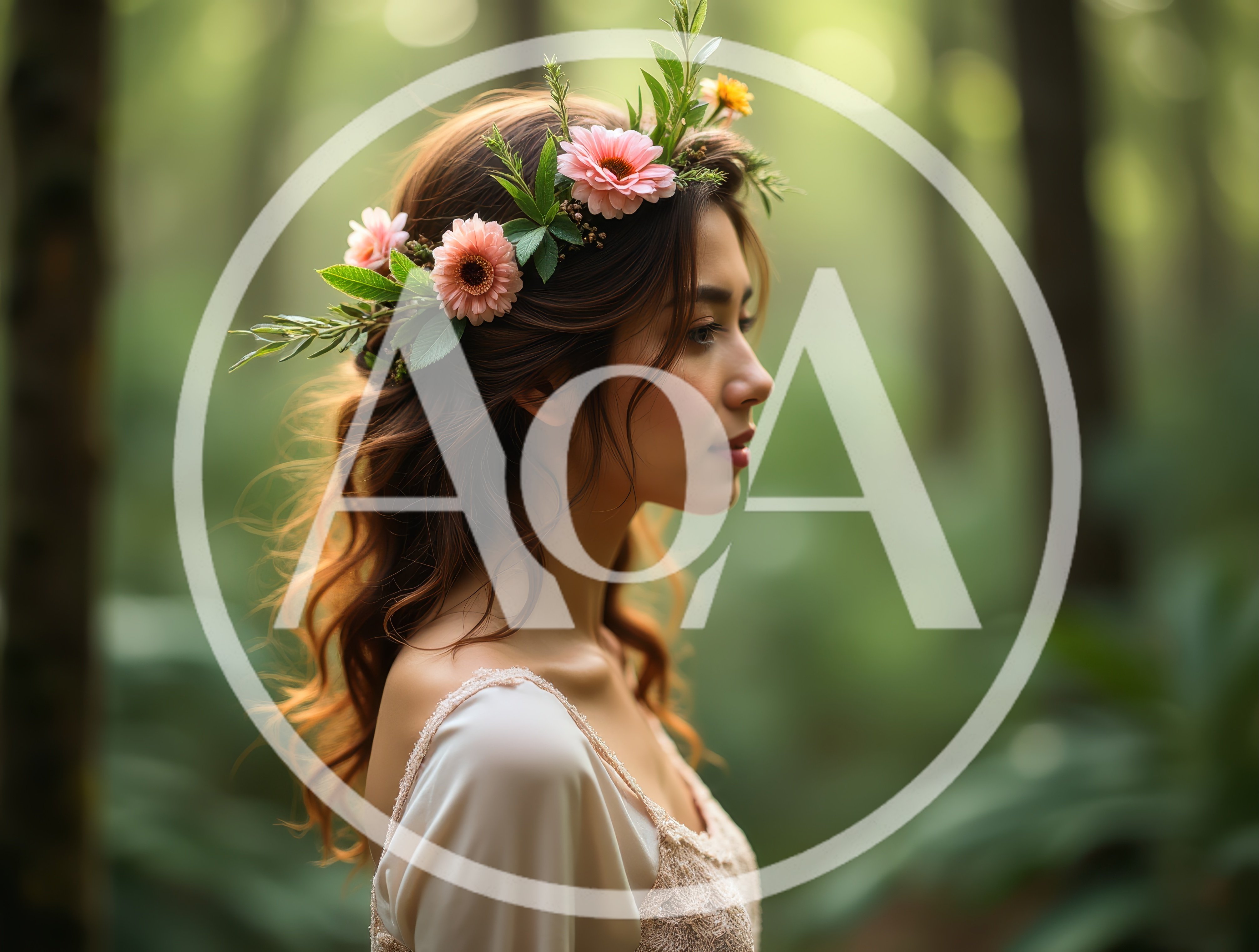 Young Woman Wearing Floral Crown In Enchanted Forest
