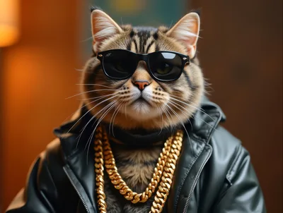 Cool Tabby Cat Wearing Sunglasses And Gold Chains