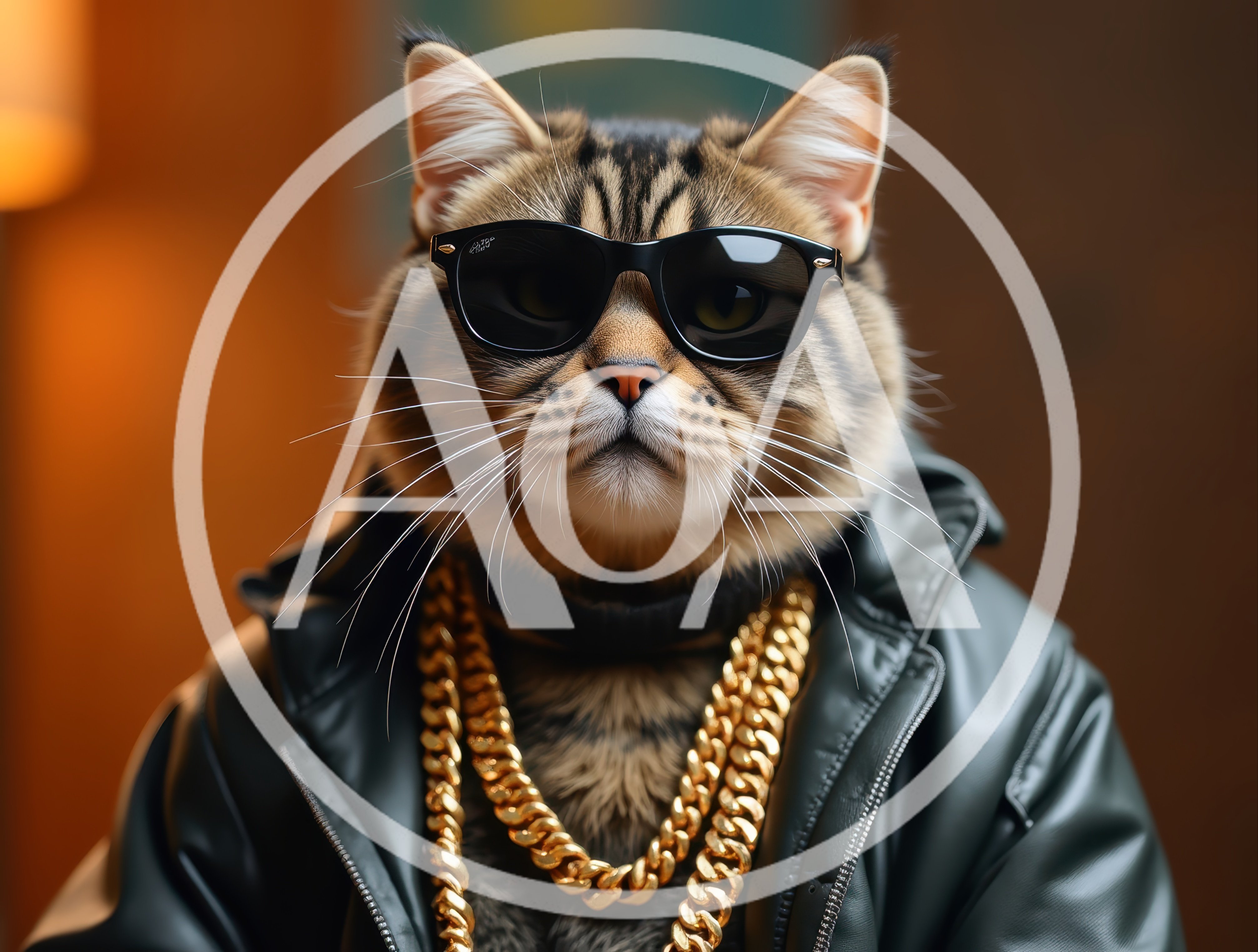 Cool Tabby Cat Wearing Sunglasses And Gold Chains