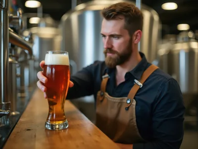 Professional Brewer Inspecting A Freshly Poured Beer