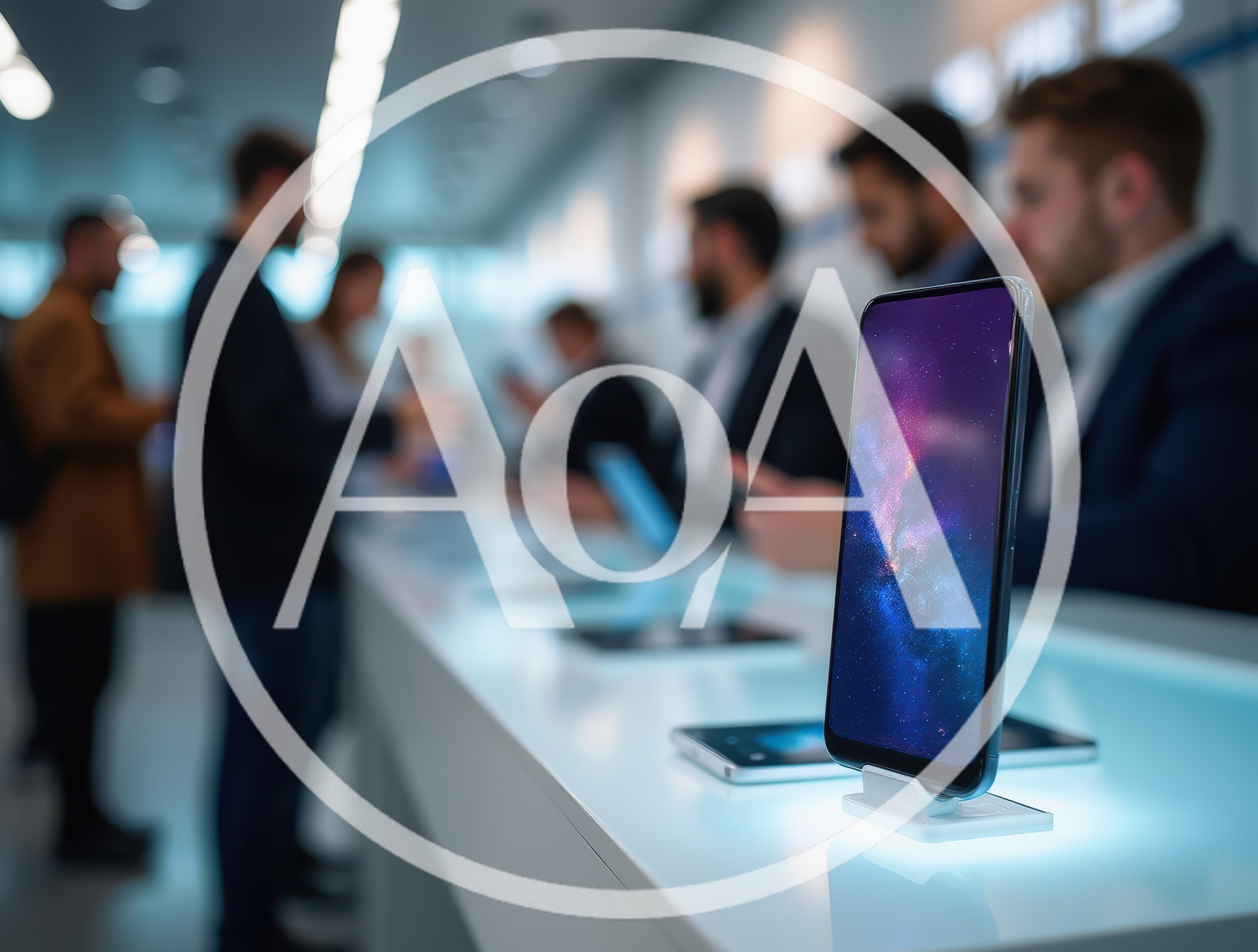 Smartphone Displaying Galaxy Wallpaper In A Modern Electronics Store