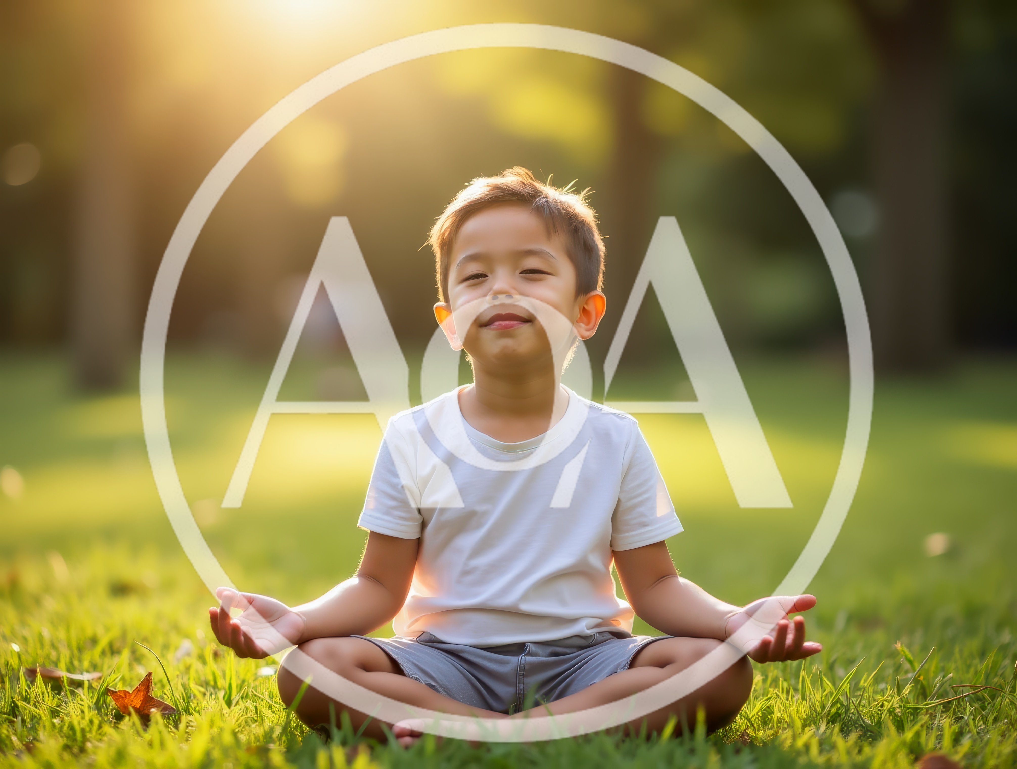 Young Boy Meditating In A Sunny Park
