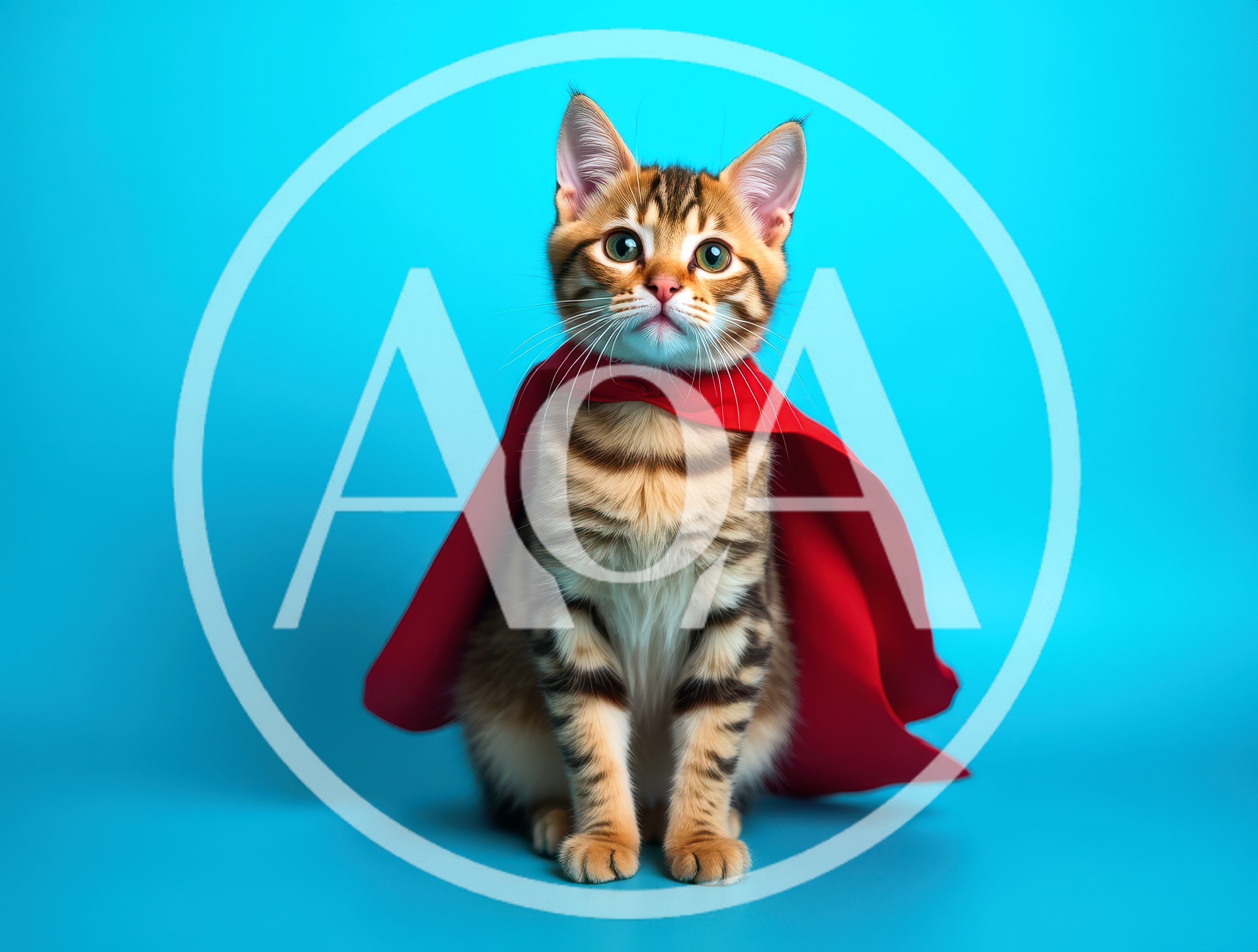 Cute Tabby Kitten Wearing A Red Superhero Cape