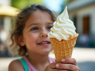 Young Girl Holding A Vanilla Soft Serve Ice Cream