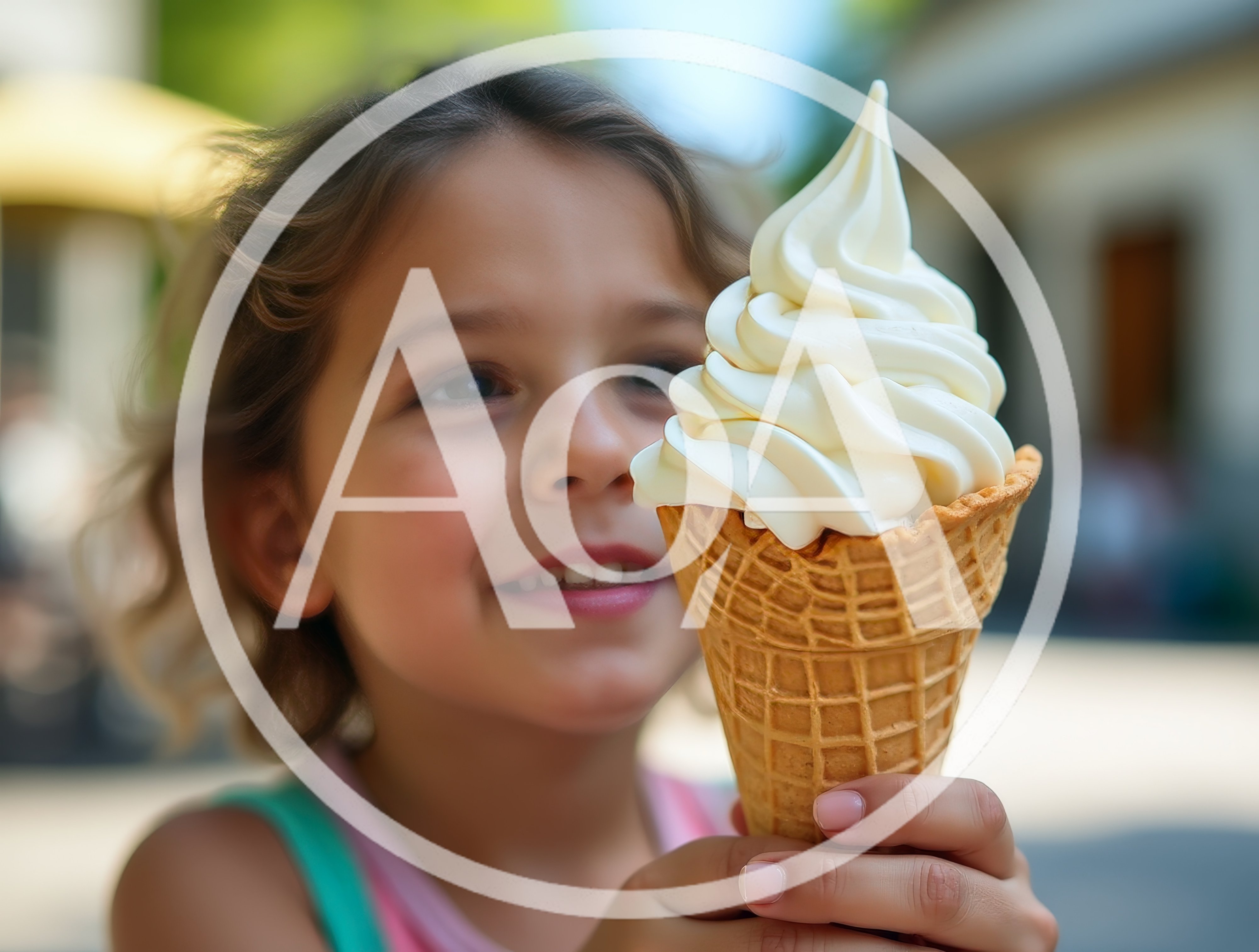 Young Girl Holding A Vanilla Soft Serve Ice Cream