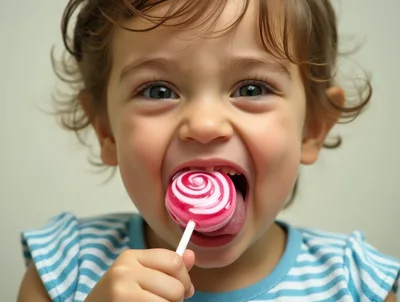 Toddler Enjoying A Pink Swirl Lollipop