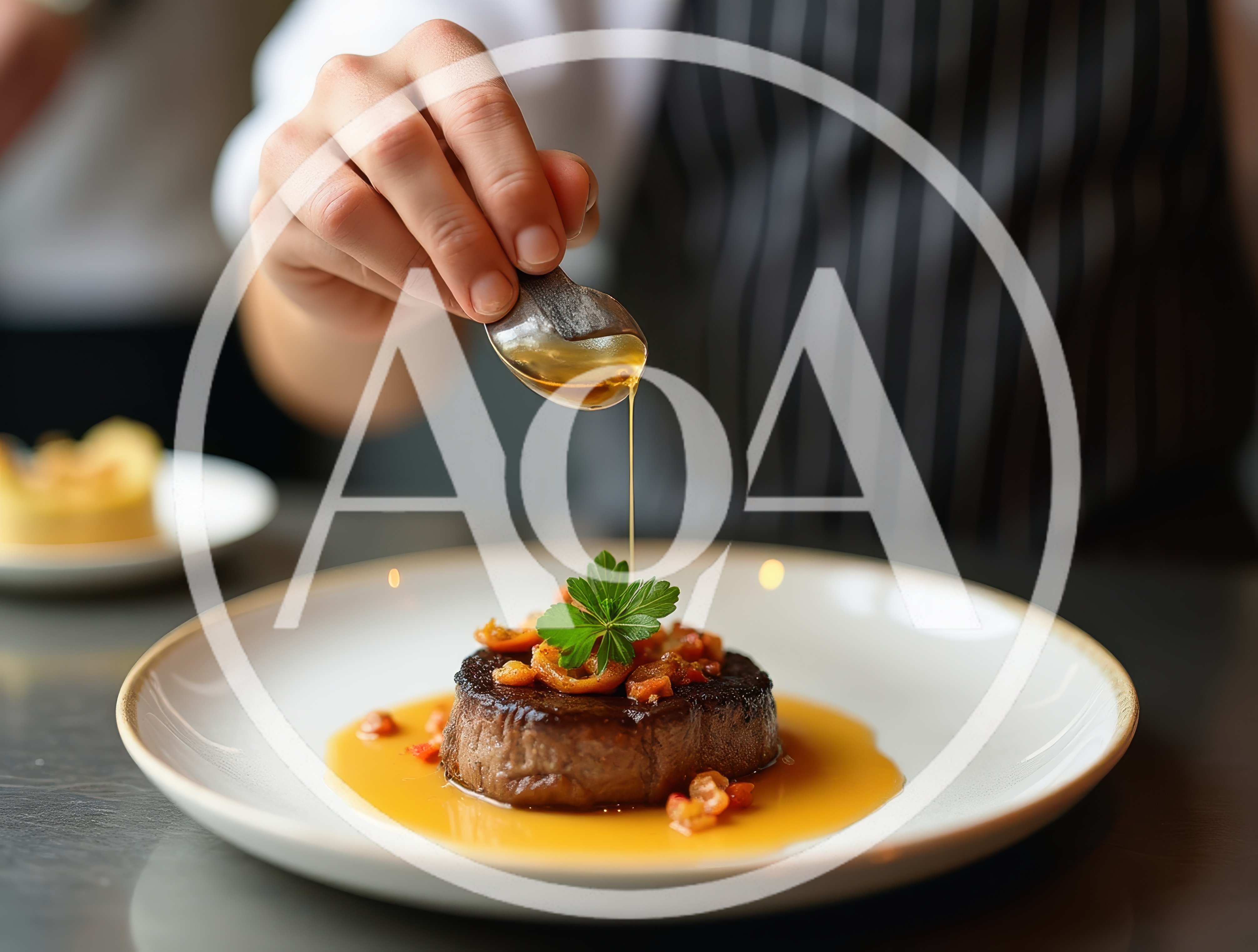 Chef Drizzling Sauce Over A Gourmet Steak Dish