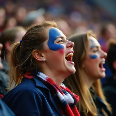 Excited Female Fans Cheering At A Sports Stadium