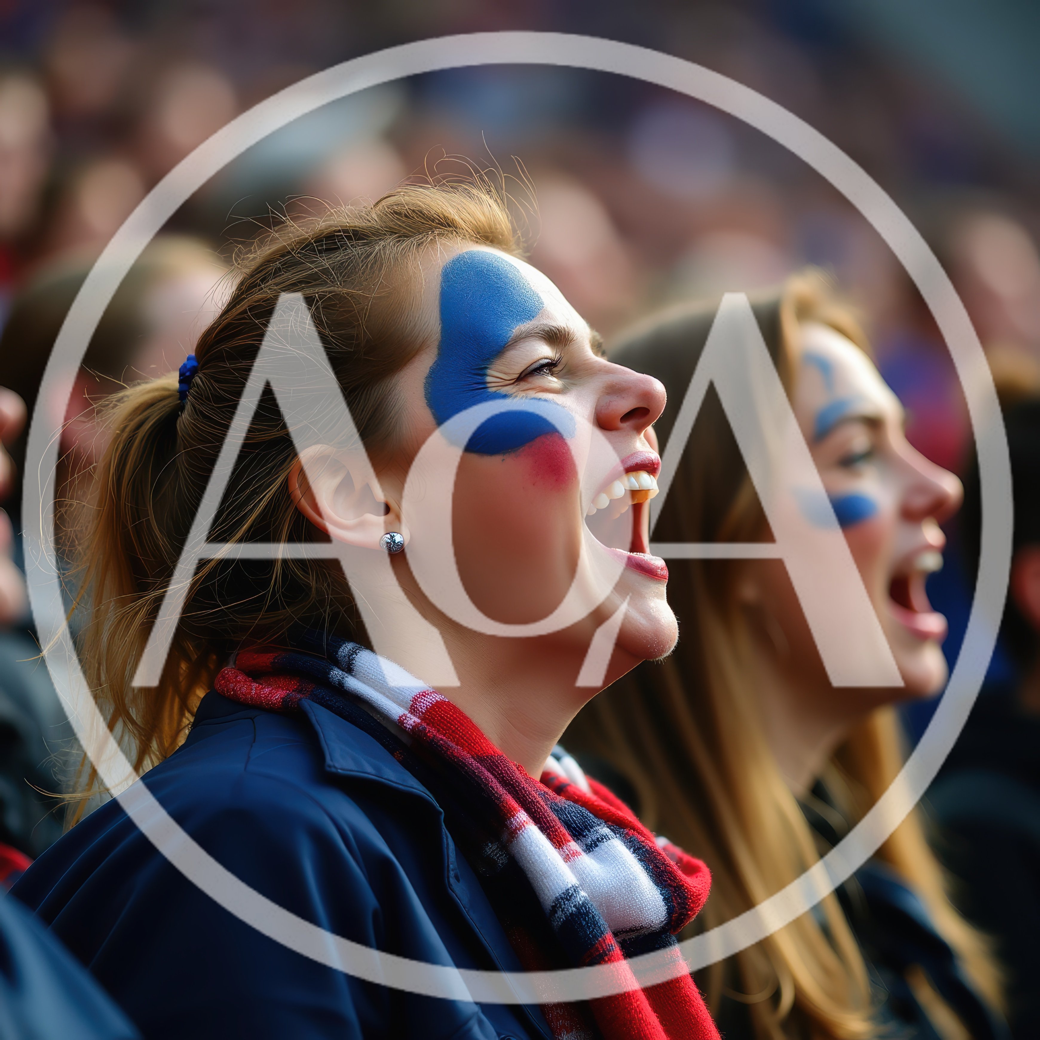 Excited Female Fans Cheering At A Sports Stadium