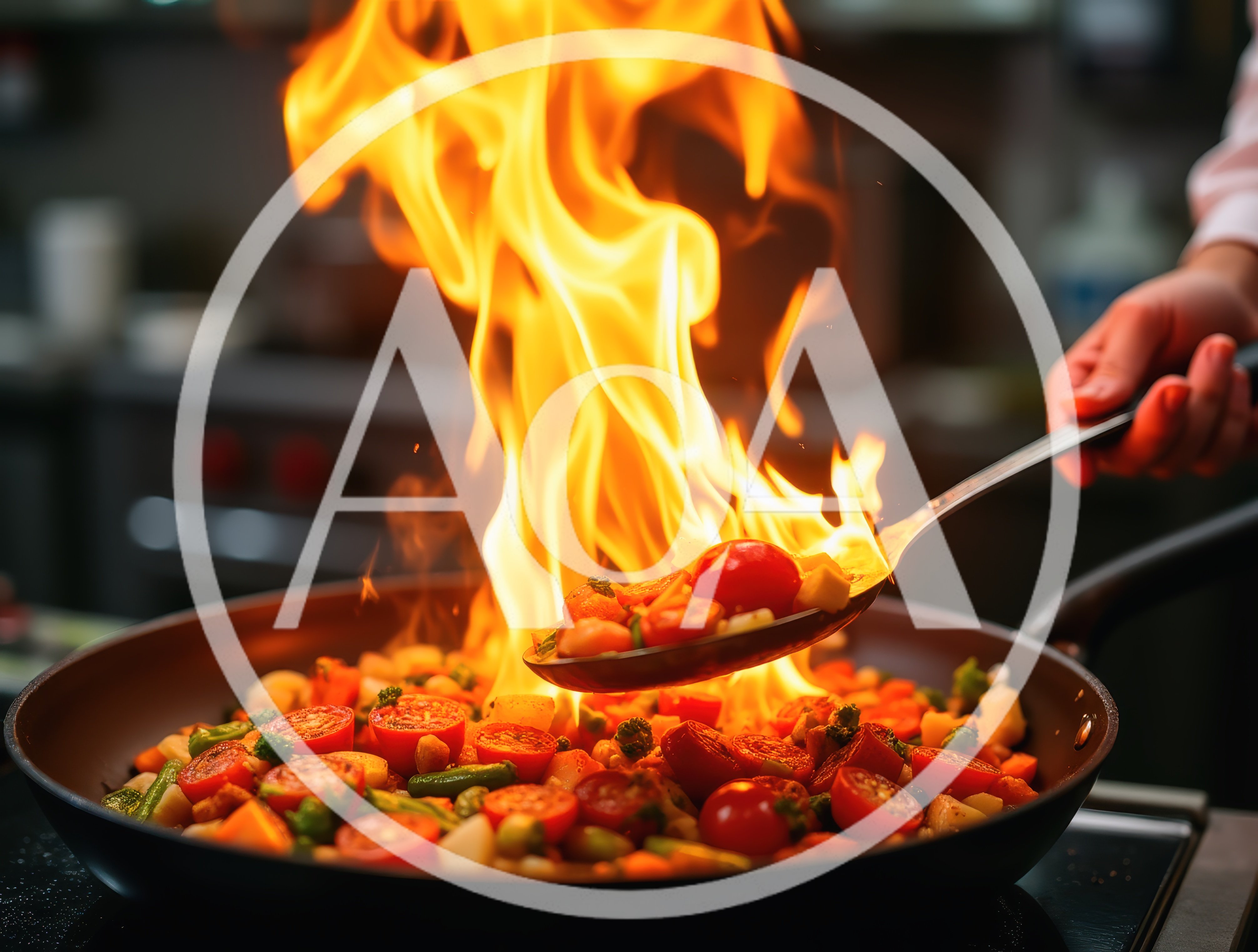 Chef Stir Frying Vegetables With High Flames