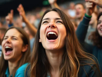 Excited Young Woman Cheering At A Sports Stadium