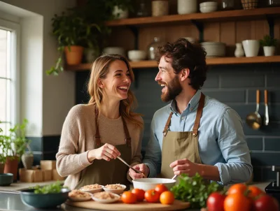 Happy Couple Cooking Together in a Modern Kitchen