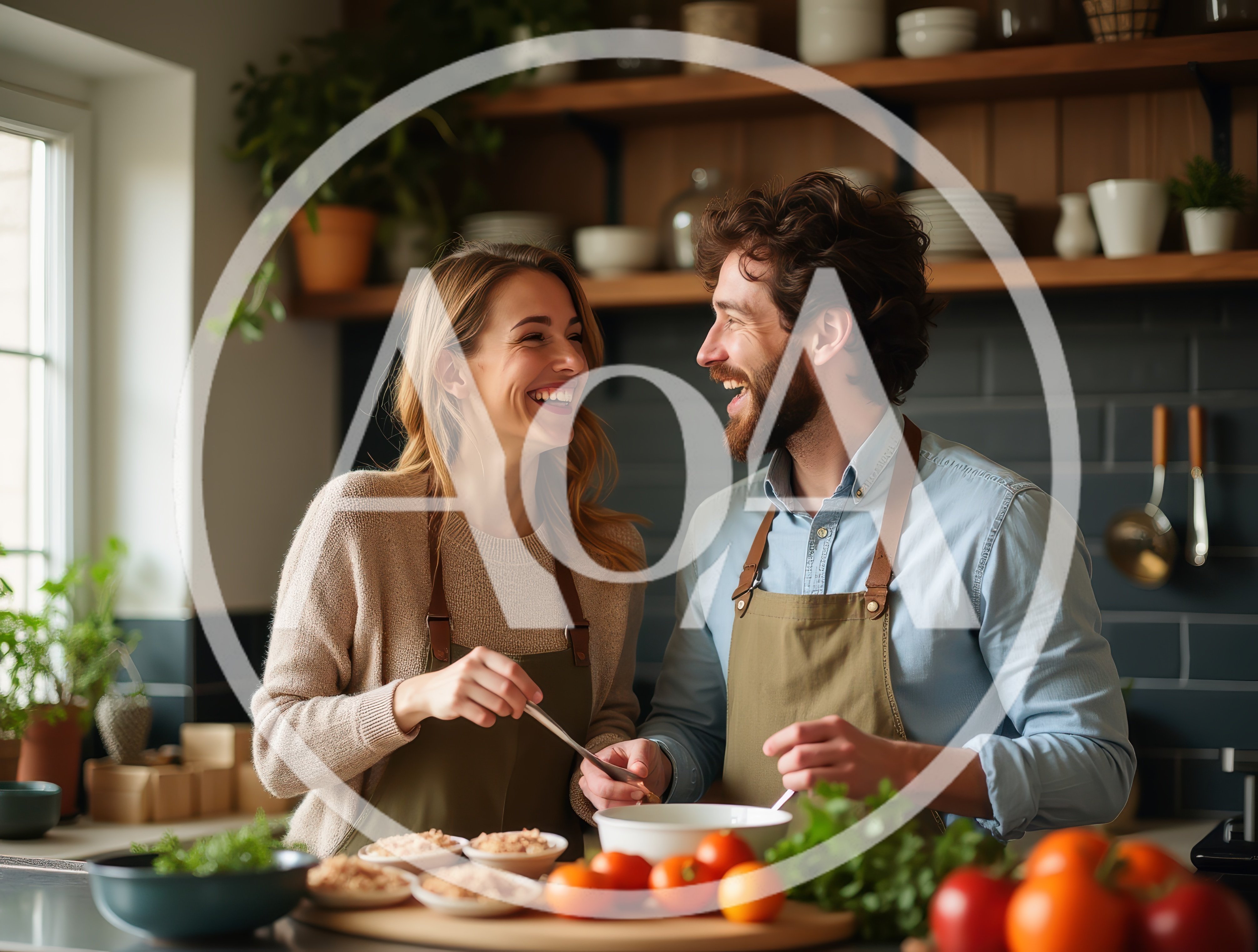Happy Couple Cooking Together in a Modern Kitchen