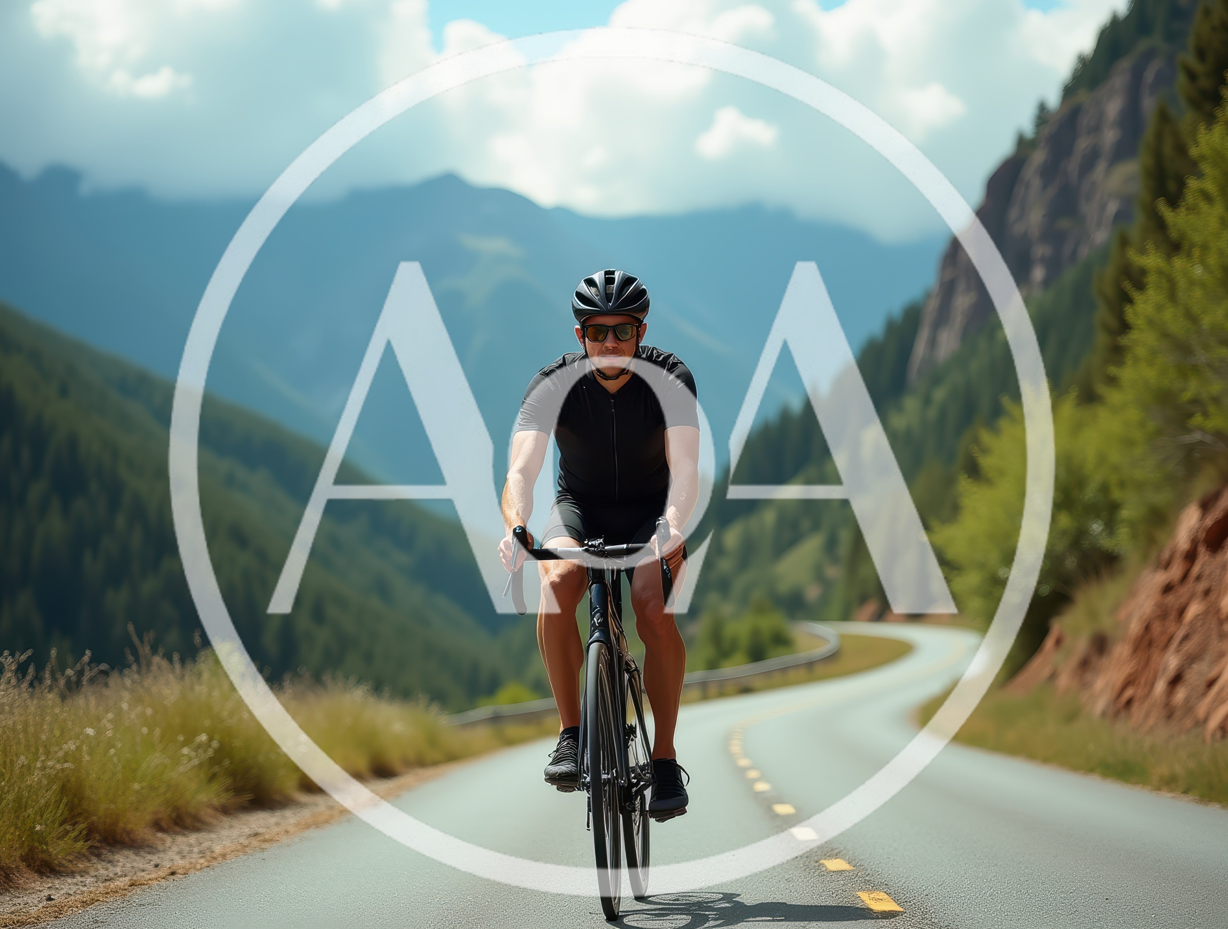 Professional Cyclist Riding Road Bike Through Mountain Pass