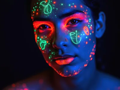 Portrait Of Woman With Neon Fluorescent Face Paint