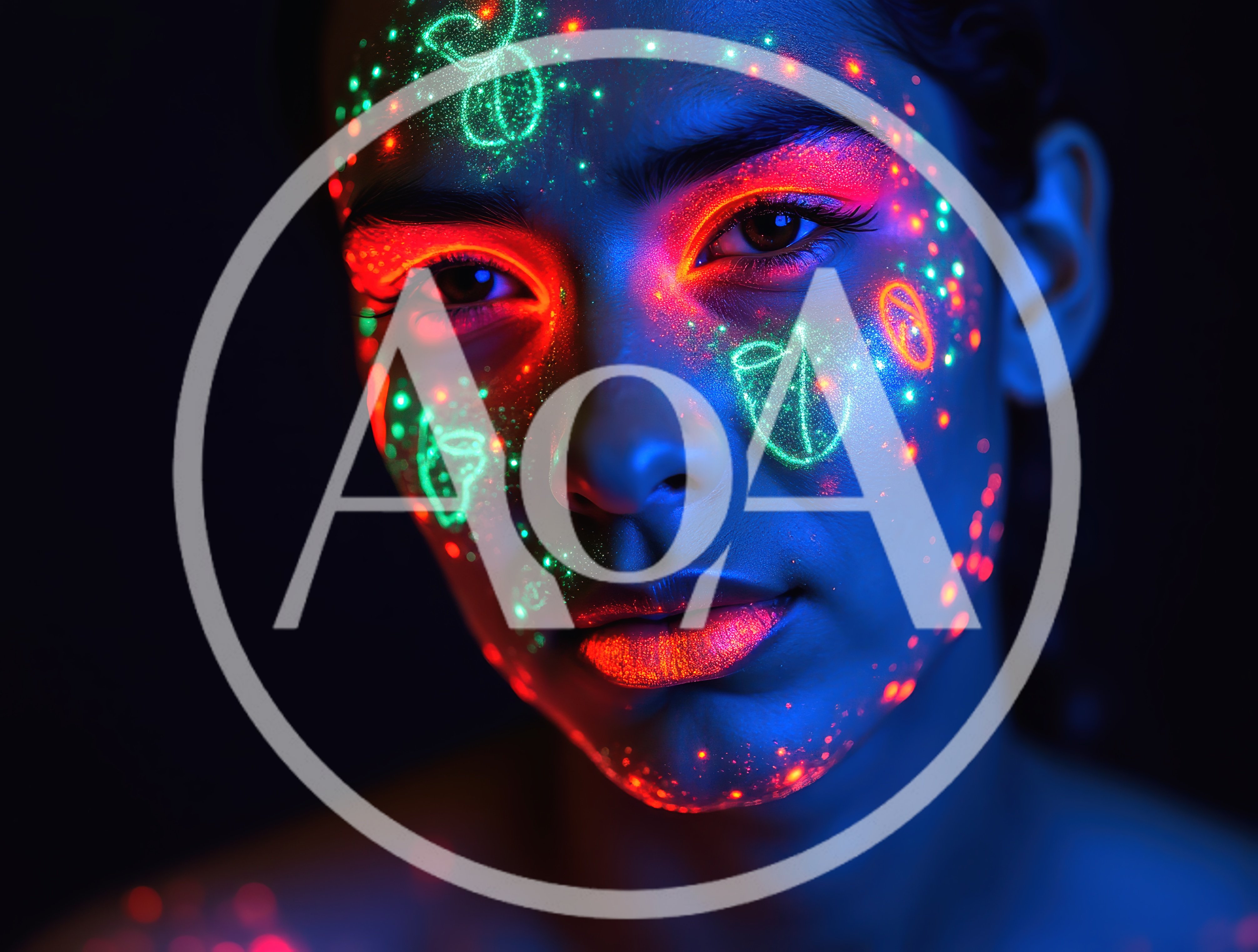Portrait Of Woman With Neon Fluorescent Face Paint