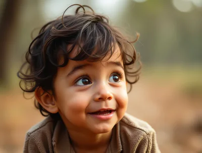 Portrait Of A Curious Toddler Looking Upwards