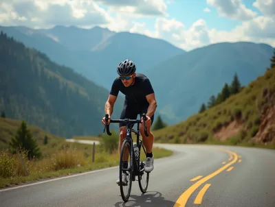 Professional Cyclist Riding Road Bike On Mountain Pass