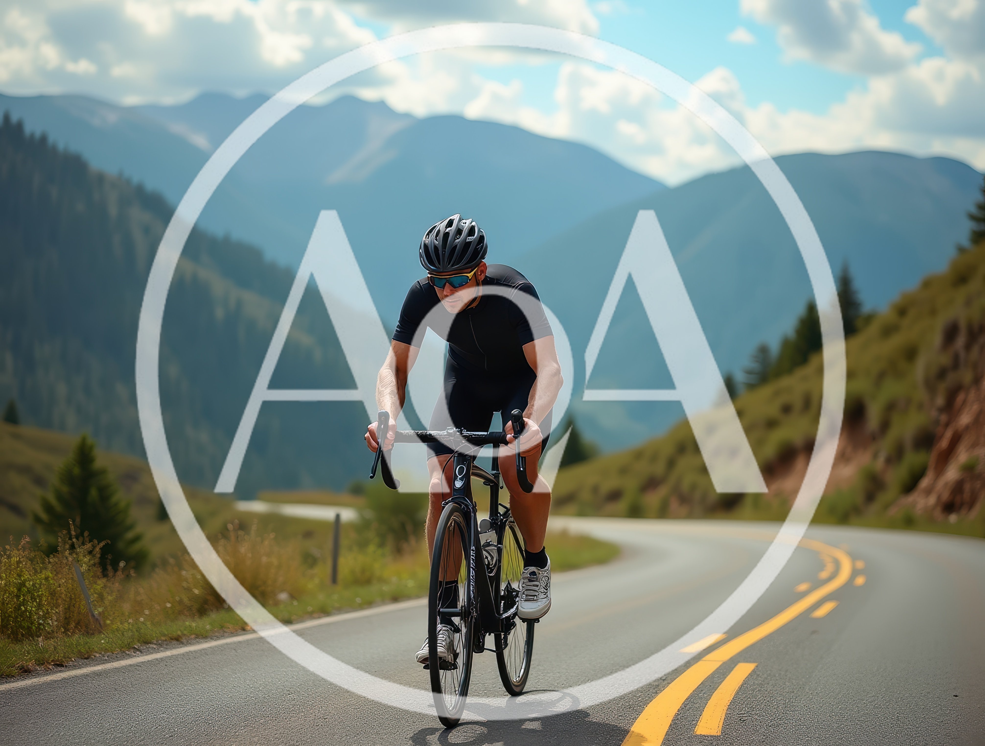 Professional Cyclist Riding Road Bike On Mountain Pass