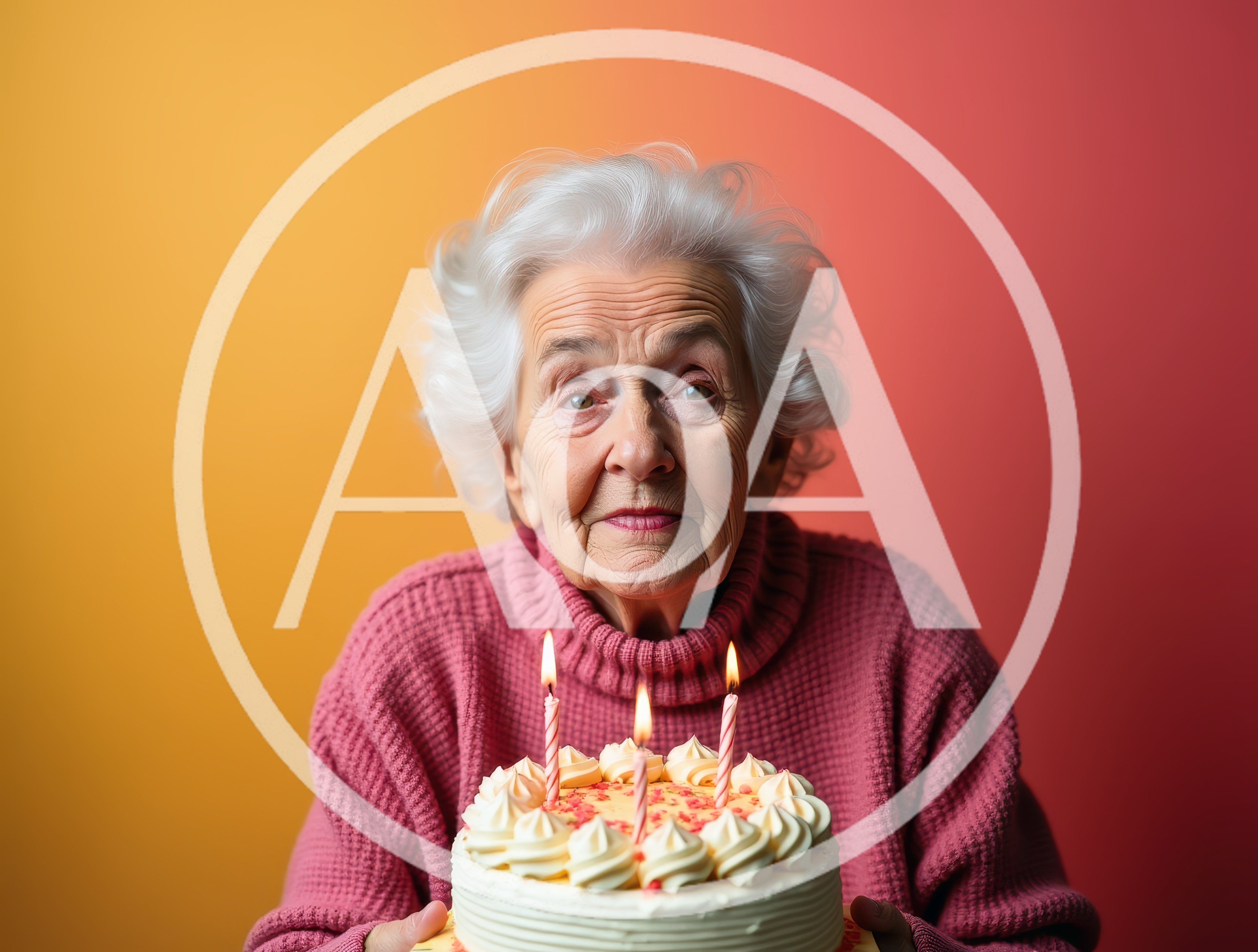 Elderly Woman Holding Birthday Cake With Lit Candles