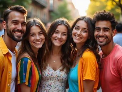 Group Of Happy Young Friends Smiling Outdoors