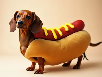 Dachshund Dog Dressed As A Hot Dog