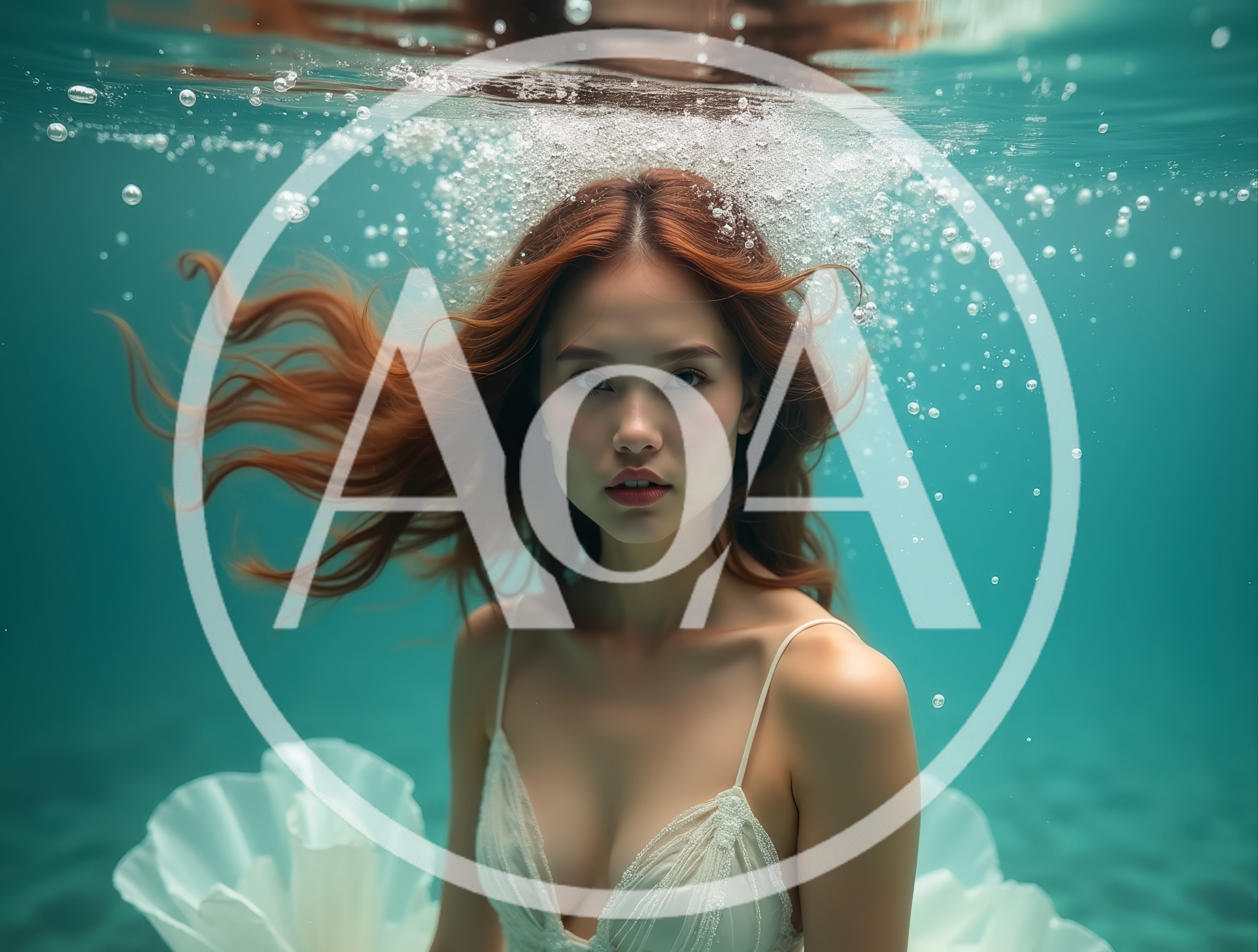 Young Woman Swimming Underwater In A White Dress
