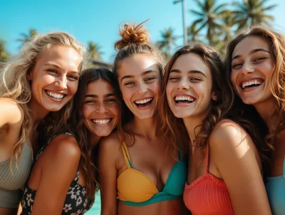 Group Of Happy Young Women Taking A Selfie